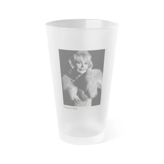 Francine York #171 - 8x10 B&W very recent Upper Body Glamour Night Gown with, Fur Photo on Postcard Paper (Vintage Female Icon) Frosted Pint Glass 16oz-16oz-Frosted-Go Mug Yourself