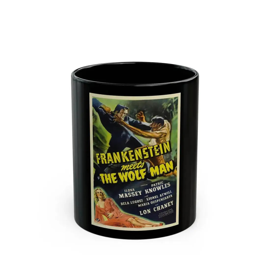 FRANKENSTEIN MEETS THE WOLF MAN 1943 Movie Poster - Black Coffee Mug 11oz - Go Mug Yourself