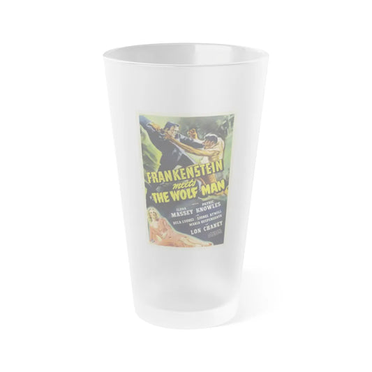 FRANKENSTEIN MEETS THE WOLF MAN 1943 Movie Poster - Frosted Pint Glass 16oz-16oz-Frosted-Go Mug Yourself