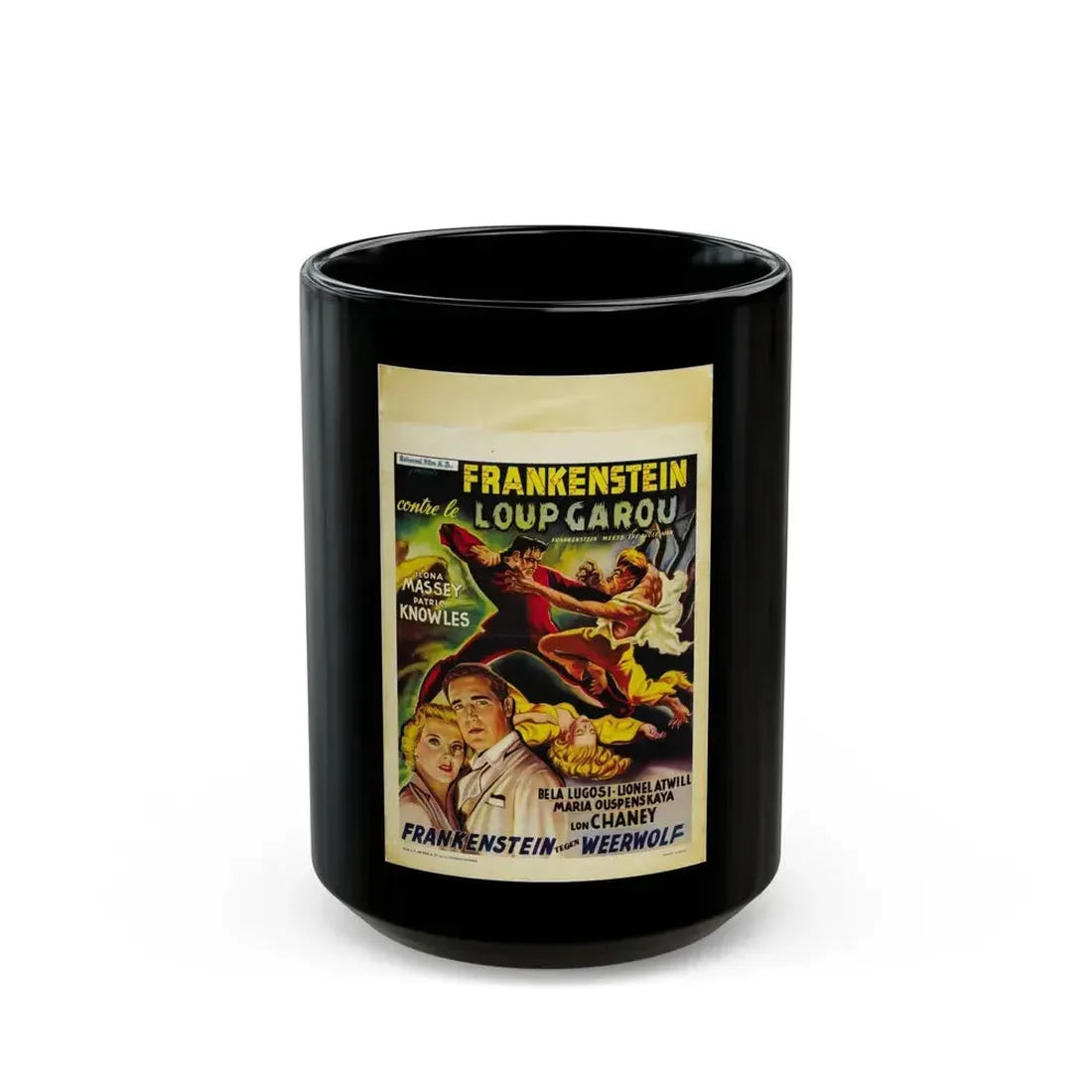 FRANKENSTEIN MEETS THE WOLF MAN (BELGIAN) 1943 Movie Poster - Black Coffee Mug 15oz - Go Mug Yourself