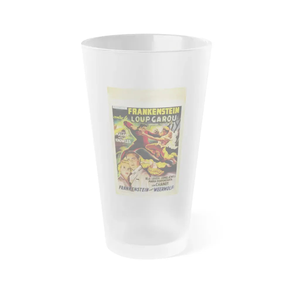 FRANKENSTEIN MEETS THE WOLF MAN (BELGIAN) 1943 Movie Poster - Frosted Pint Glass 16oz 16oz Frosted - Go Mug Yourself
