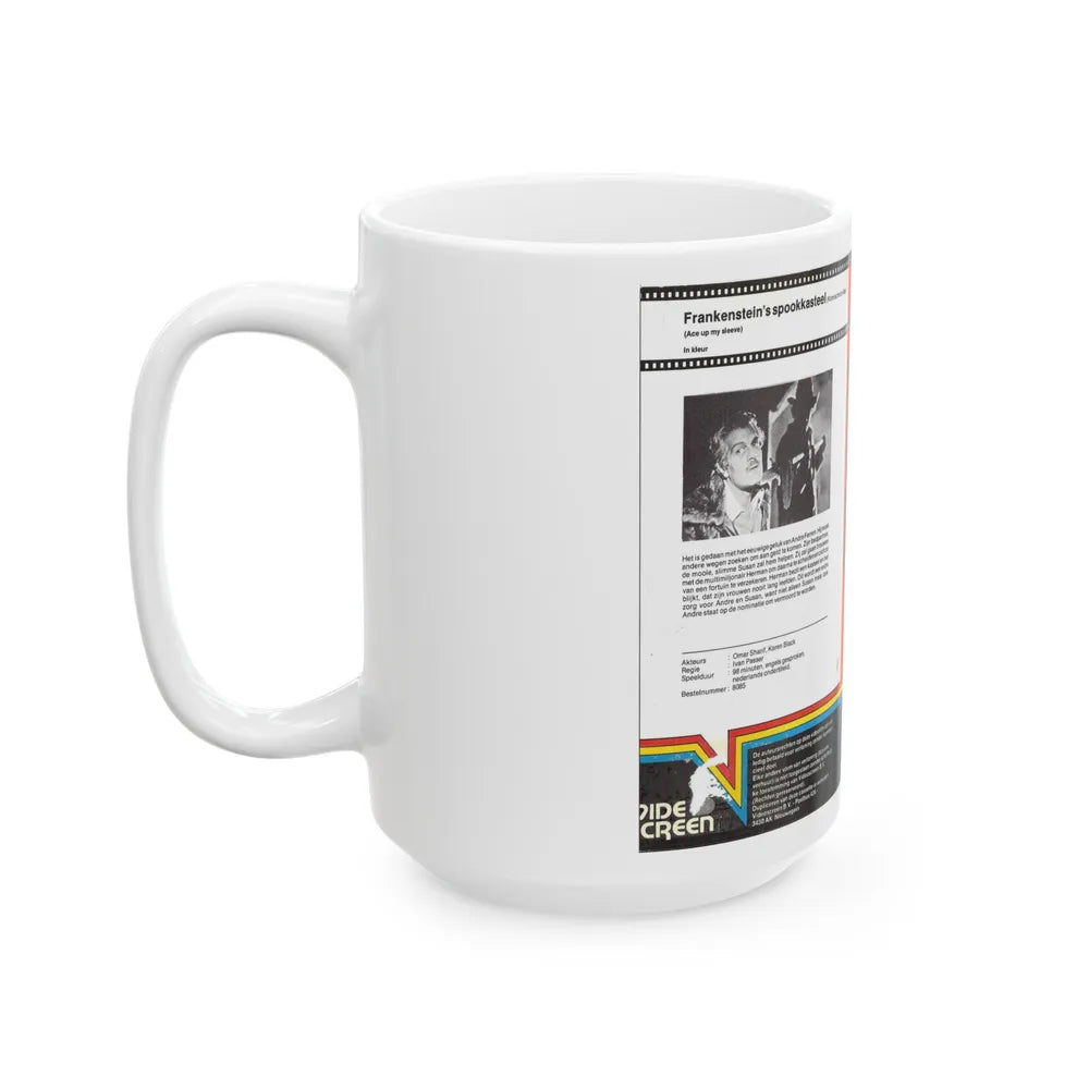 FRANKENSTEINS SPOOKKASTEEL VIDEO SCREEN (VHS COVER) - White Coffee Mug-Go Mug Yourself