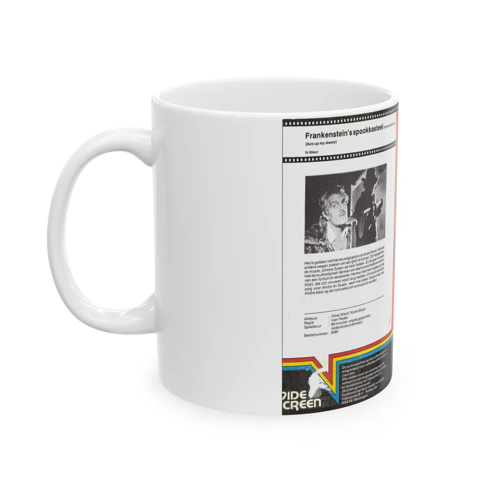 FRANKENSTEINS SPOOKKASTEEL VIDEO SCREEN (VHS COVER) - White Coffee Mug-Go Mug Yourself