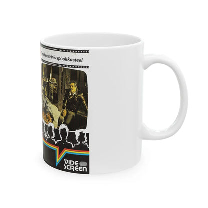 FRANKENSTEINS SPOOKKASTEEL VIDEO SCREEN (VHS COVER) - White Coffee Mug-Go Mug Yourself