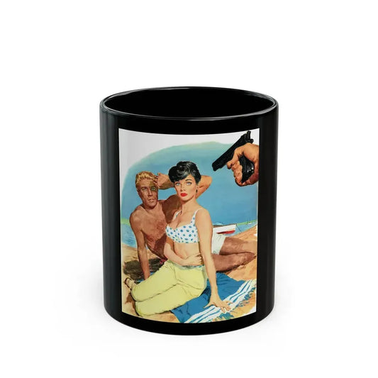 Frankie and Annette tangle with The Mob in Beach Blanket - Black Coffee Mug 11oz - Go Mug Yourself