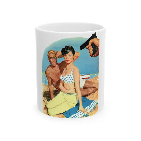Frankie and Annette tangle with The Mob in Beach Blanket - White Coffee Mug 11oz - Go Mug Yourself