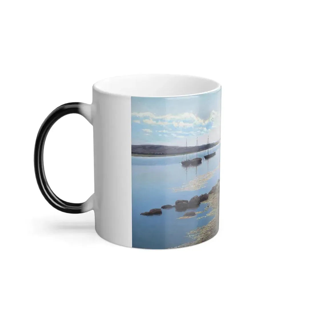 Frans Johan Tiger (1849-1919) Boats In A Sunny Creek -  Oil on Canvas 1919 - Color Changing Mug 11oz - Go Mug Yourself