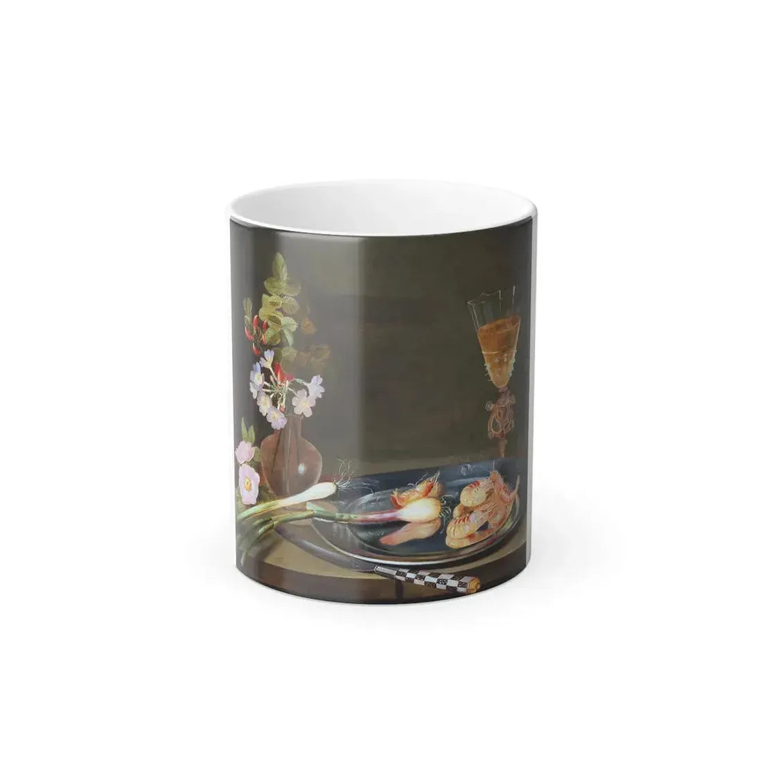 Frans Ykens (1601-c1692) A still life with a vase of flowers, a plate with shrimps, scallions, and a gla-0 - Color Changing Mug 11oz 11oz - Go Mug Yourself