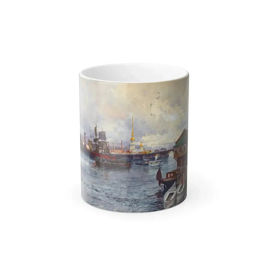 Franz Kopallik (1860-1931) Boats on the Neva - Gouache, Watercolour and Ink on Paper - Color Changing Mug 11oz 11oz - Go Mug Yourself