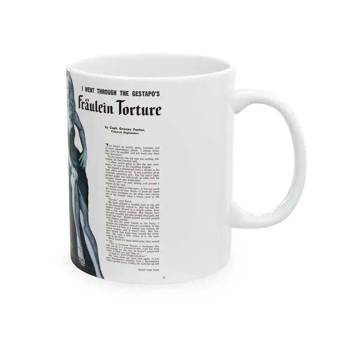 Fraulein Torture, For Men Only, February 1959 - White Coffee Mug - Go Mug Yourself