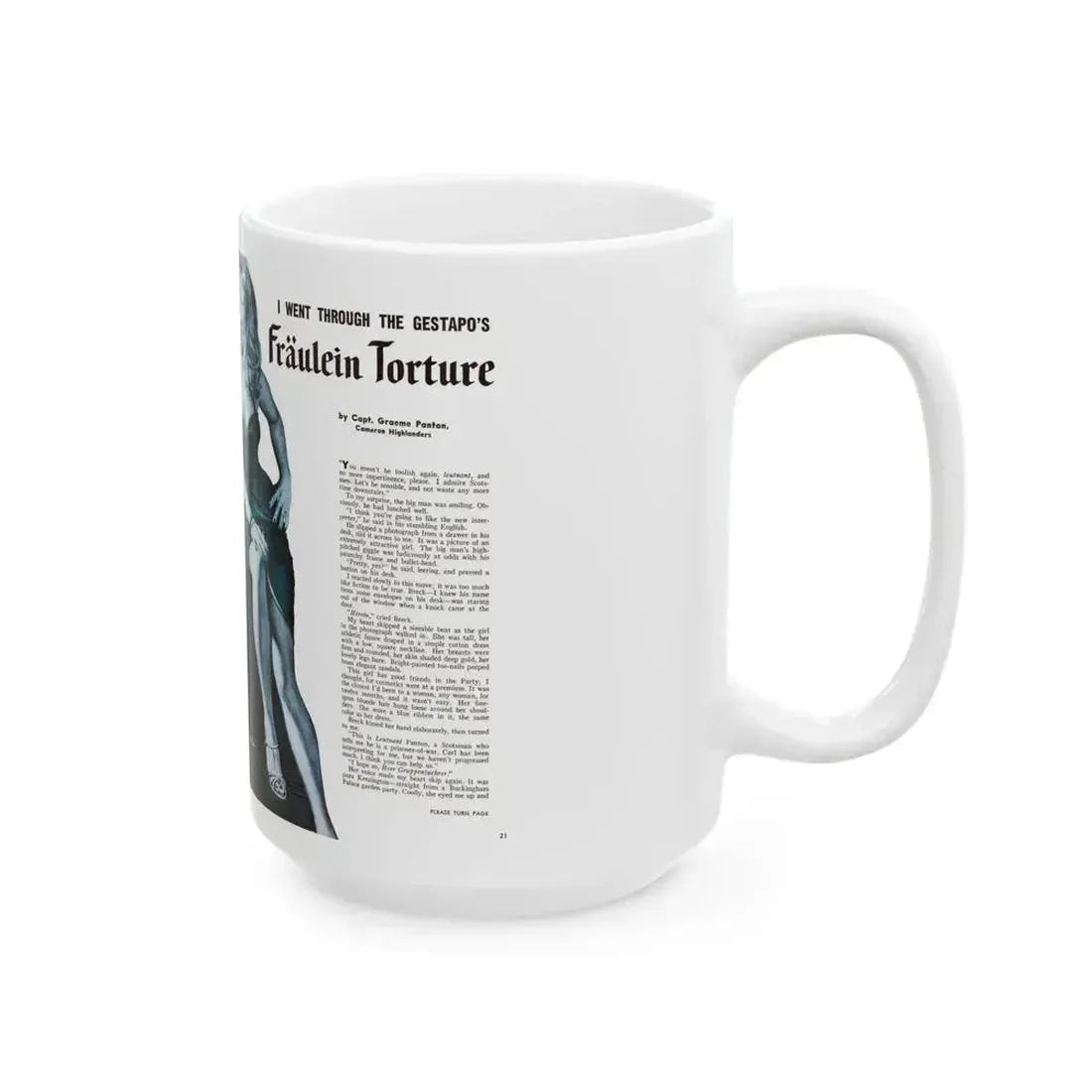 Fraulein Torture, For Men Only, February 1959 - White Coffee Mug - Go Mug Yourself