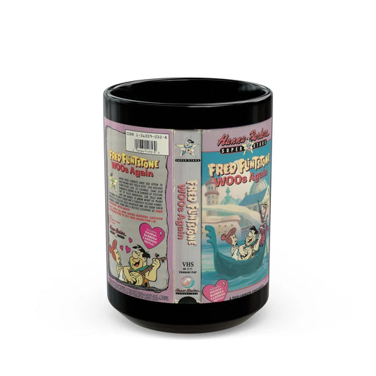 FRED FLINTSONE WOOS AGAIN (VHS COVER) - Black Coffee Mug-15oz-Go Mug Yourself