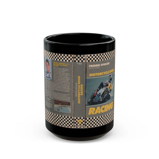 FREDDIE SPENCER EXPLAINS MOTORCYCLE ROAD RACING (VHS COVER) - Black Coffee Mug-15oz-Go Mug Yourself