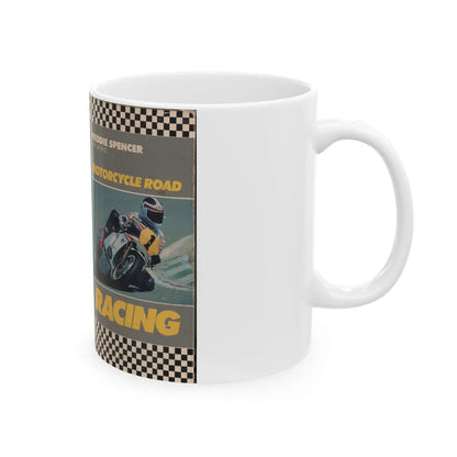 FREDDIE SPENCER EXPLAINS MOTORCYCLE ROAD RACING (VHS COVER) - White Coffee Mug-Go Mug Yourself