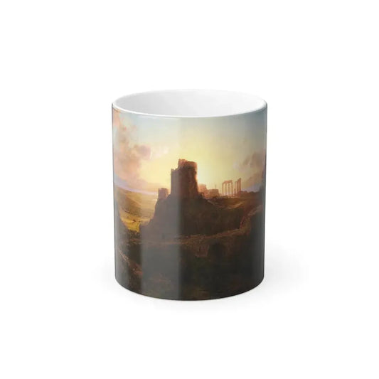 Frederic Edwin Church (1826-1900) The Ruins at Sunion Greece - Oil on board c1869 - Color Changing Mug 11oz 11oz - Go Mug Yourself