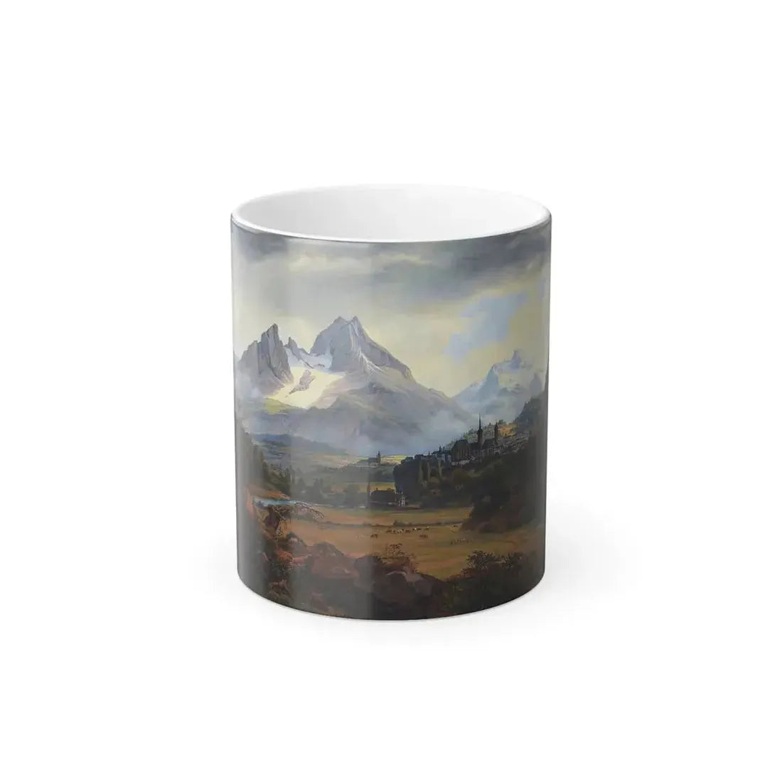 Frederik Hansen Sodring (1809-1862) View of Berchtesgaden with the Watzmann Glacier - Oil on Canvas 1839 - Color Changing Mug 11oz 11oz - Go Mug Yourself