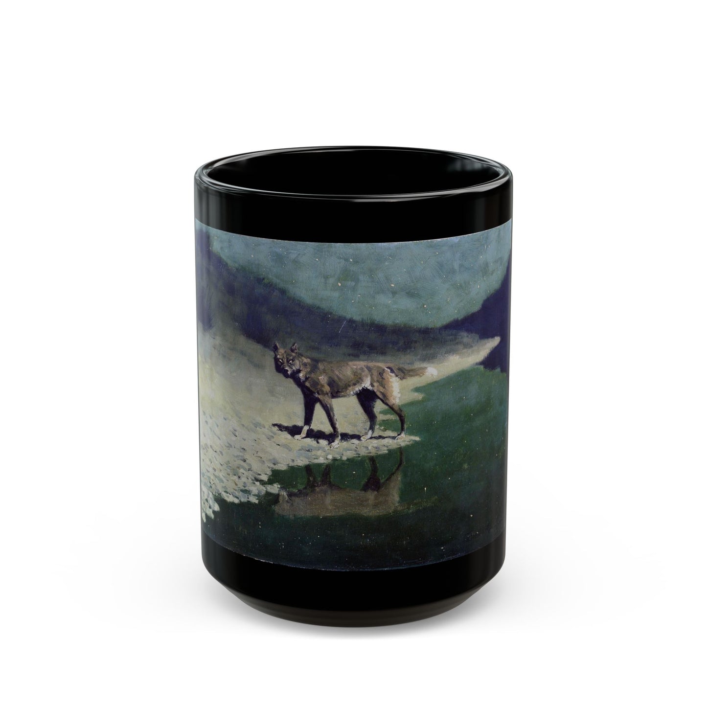 Fredric Remington (1861-1909) Moonlight Wolf c1909 - Black Coffee Mug-15oz-Go Mug Yourself