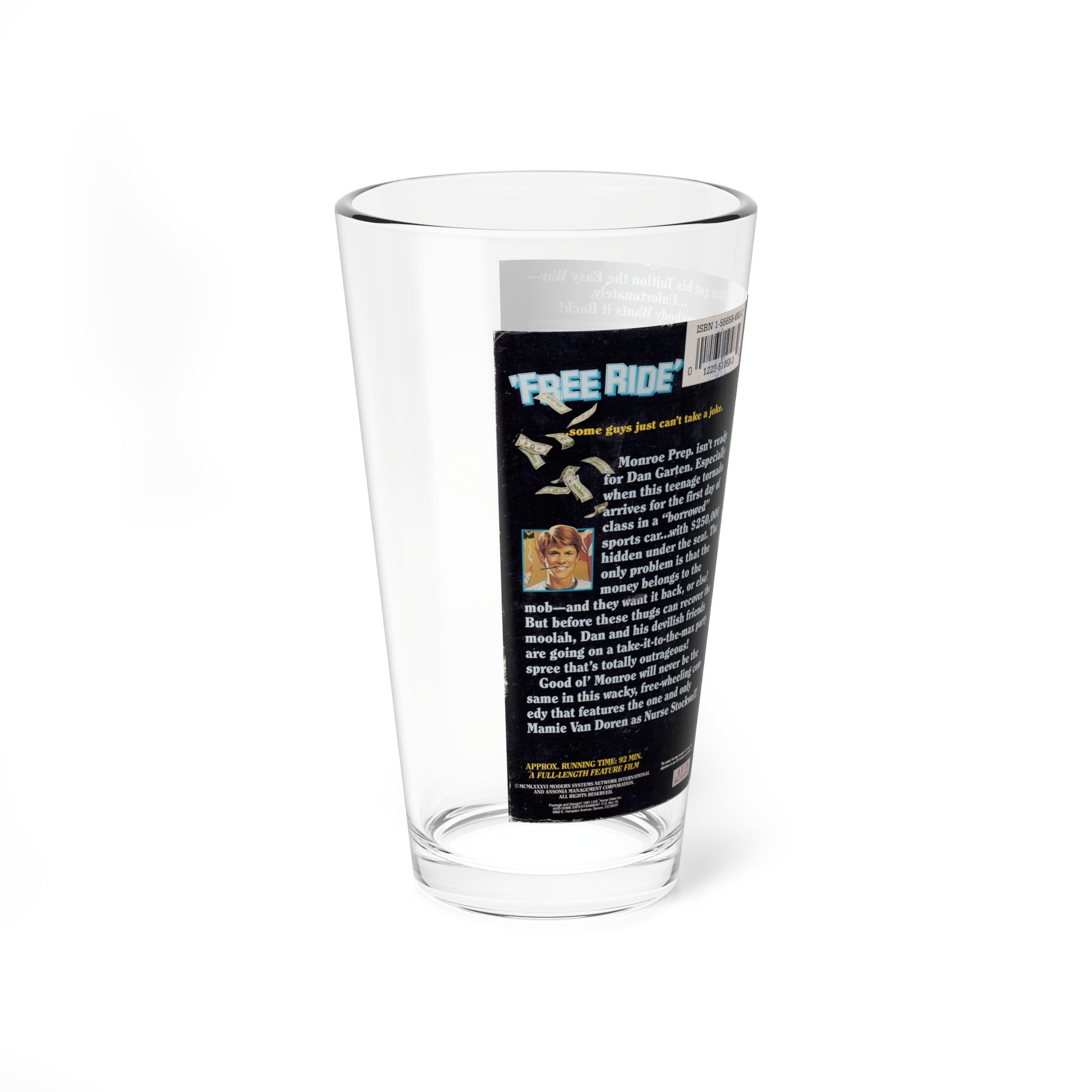 FREE RIDE (VHS COVER) Pint Glass 16oz-Go Mug Yourself