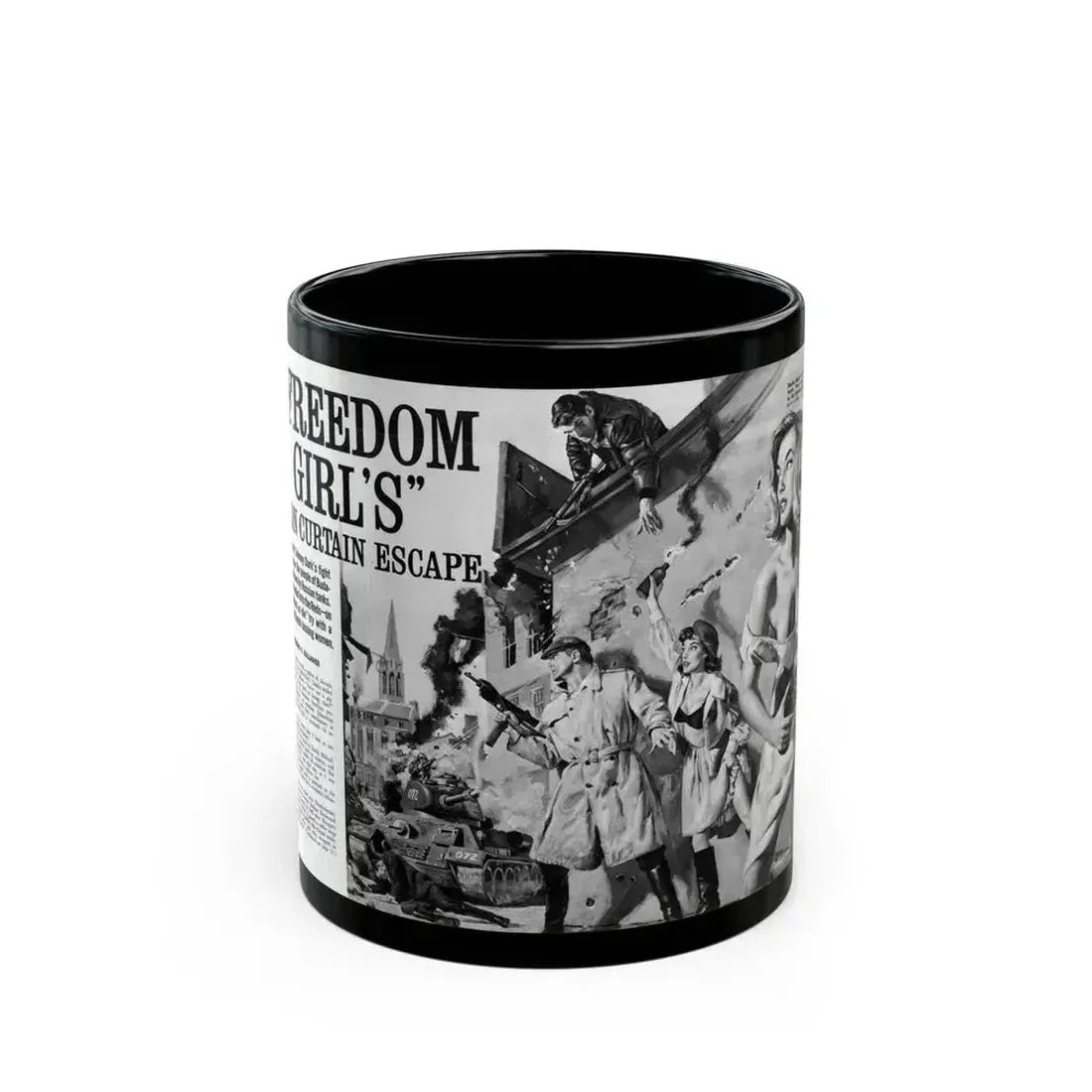Freedom Girl's' Iron Curtain Escape, For Men Only, June 1964 - Black Coffee Mug 11oz - Go Mug Yourself