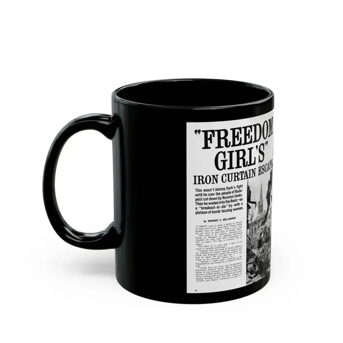 Freedom Girl's' Iron Curtain Escape, For Men Only, June 1964 - Black Coffee Mug - Go Mug Yourself