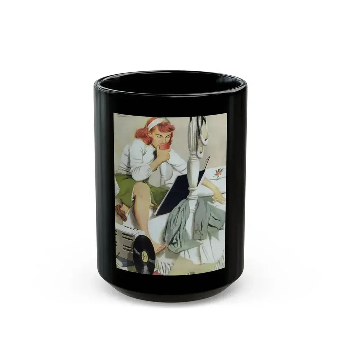 Friday Afternoon, Cosmopolitan, August 1946 - Black Coffee Mug 15oz - Go Mug Yourself