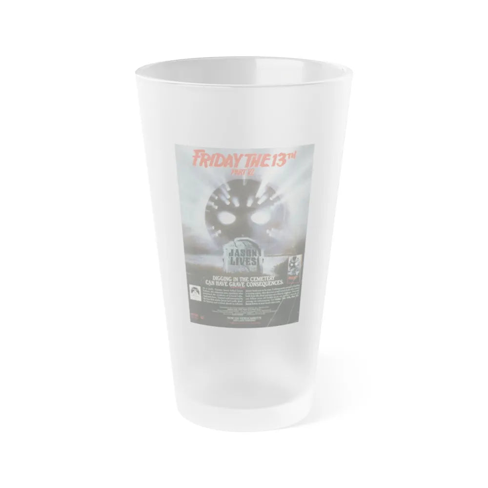 FRIDAY THE 13TH PART VI - JASON LIVES (VIDEO) 1986 Movie Poster - Frosted Pint Glass 16oz-16oz-Frosted-Go Mug Yourself