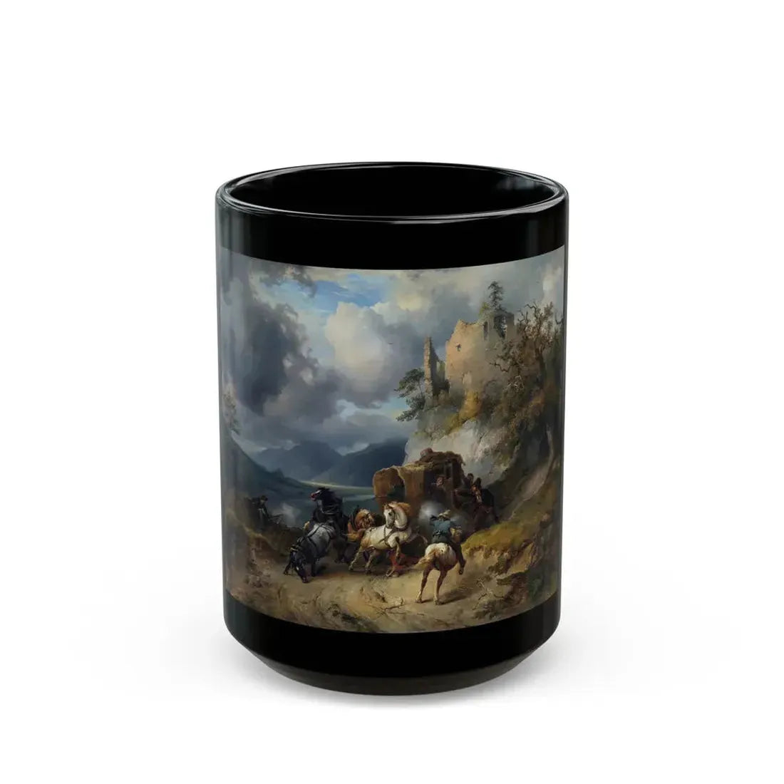 Friedrich Gauermann (1807-1862) Ueberfall (The Robbery) - Black Coffee Mug 15oz - Go Mug Yourself