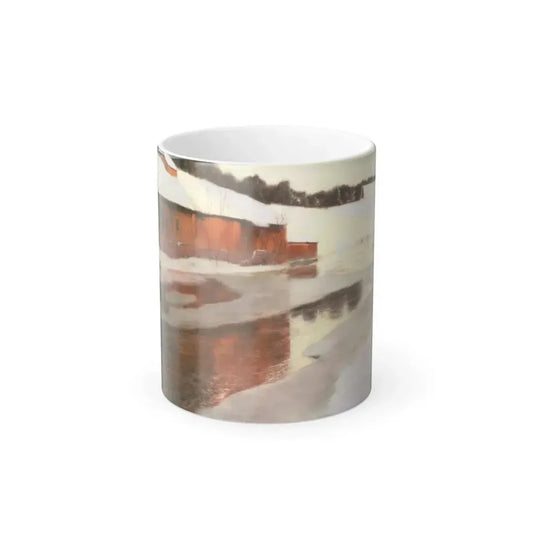 Fritz Thaulow (1847-1906) a factory building near an icy river in winter - 1892 - Color Changing Mug 11oz 11oz - Go Mug Yourself