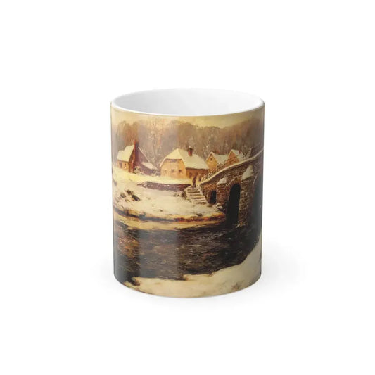 Fritz Thaulow (1847-1906) a stone bridge over a stream in winter - Color Changing Mug 11oz 11oz - Go Mug Yourself
