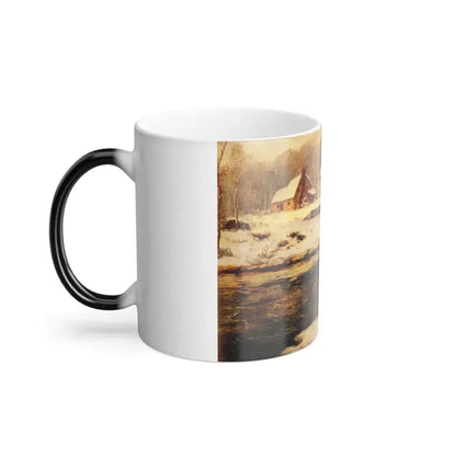 Fritz Thaulow (1847-1906) a stone bridge over a stream in winter - Color Changing Mug 11oz - Go Mug Yourself