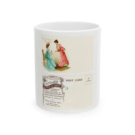 Front and back of advertising postcard for Campbell's Dye Works - White Coffee Mug 11oz - Go Mug Yourself