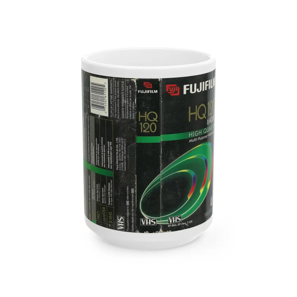 FUGIFILM HQ120 BLANK VIDEO TAPE (VHS COVER) - White Coffee Mug-15oz-Go Mug Yourself