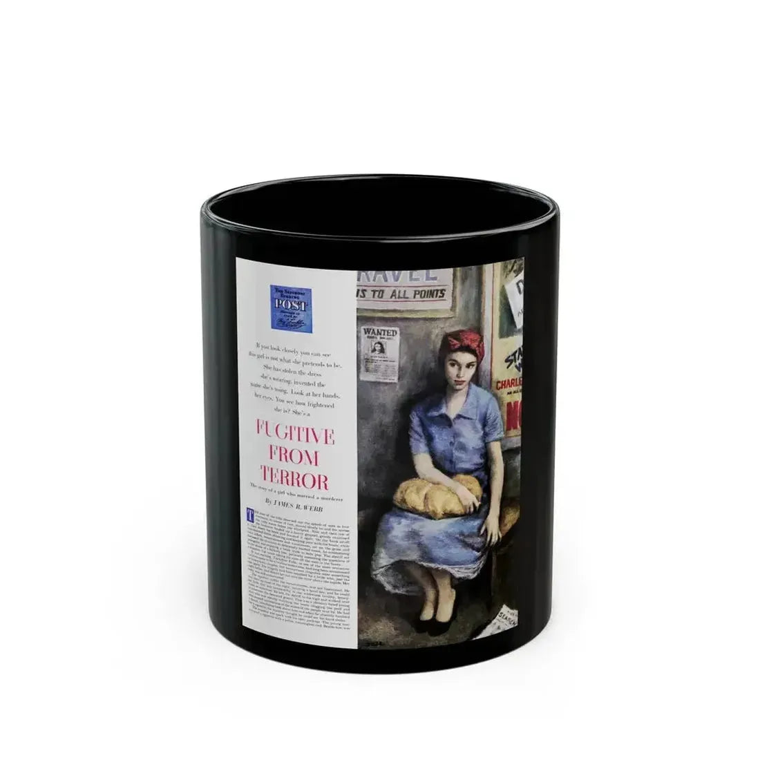 Fugitive From Terror (1), Saturday Evening Post, April 9, 1949 - Black Coffee Mug 11oz - Go Mug Yourself