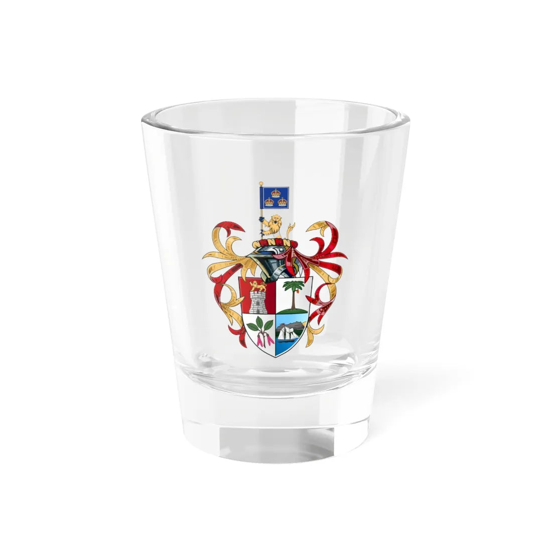 Full coat of arms of the Straits Settlements 1826-1946 (Malaysia) (Coat of Arms) Shot Glass 1.5oz 1.5oz - Go Mug Yourself
