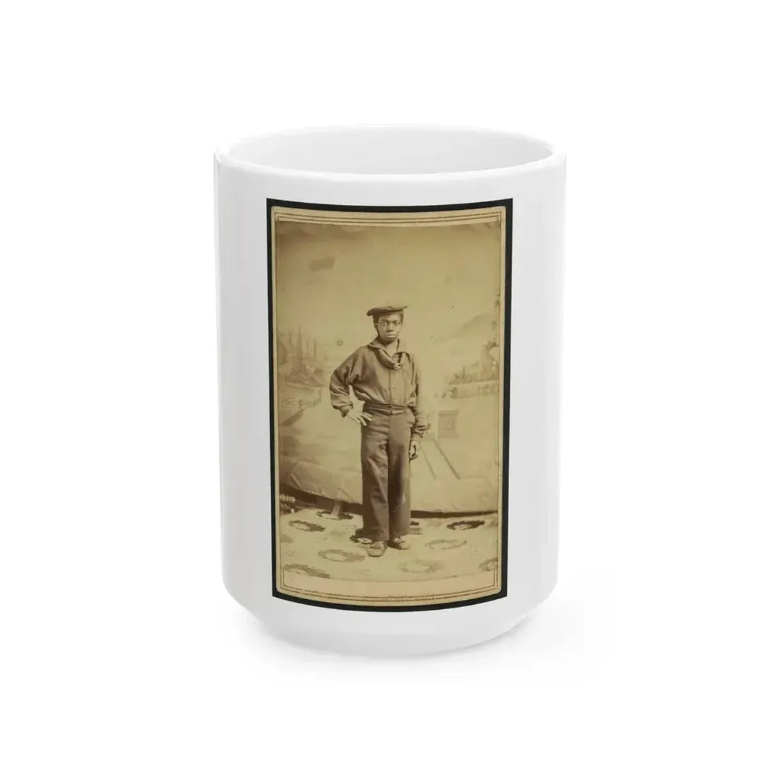 Full-Length Portrait Of An African American Sailor, Facing Front (U.S. Civil War) White Coffee Mug 15oz - Go Mug Yourself