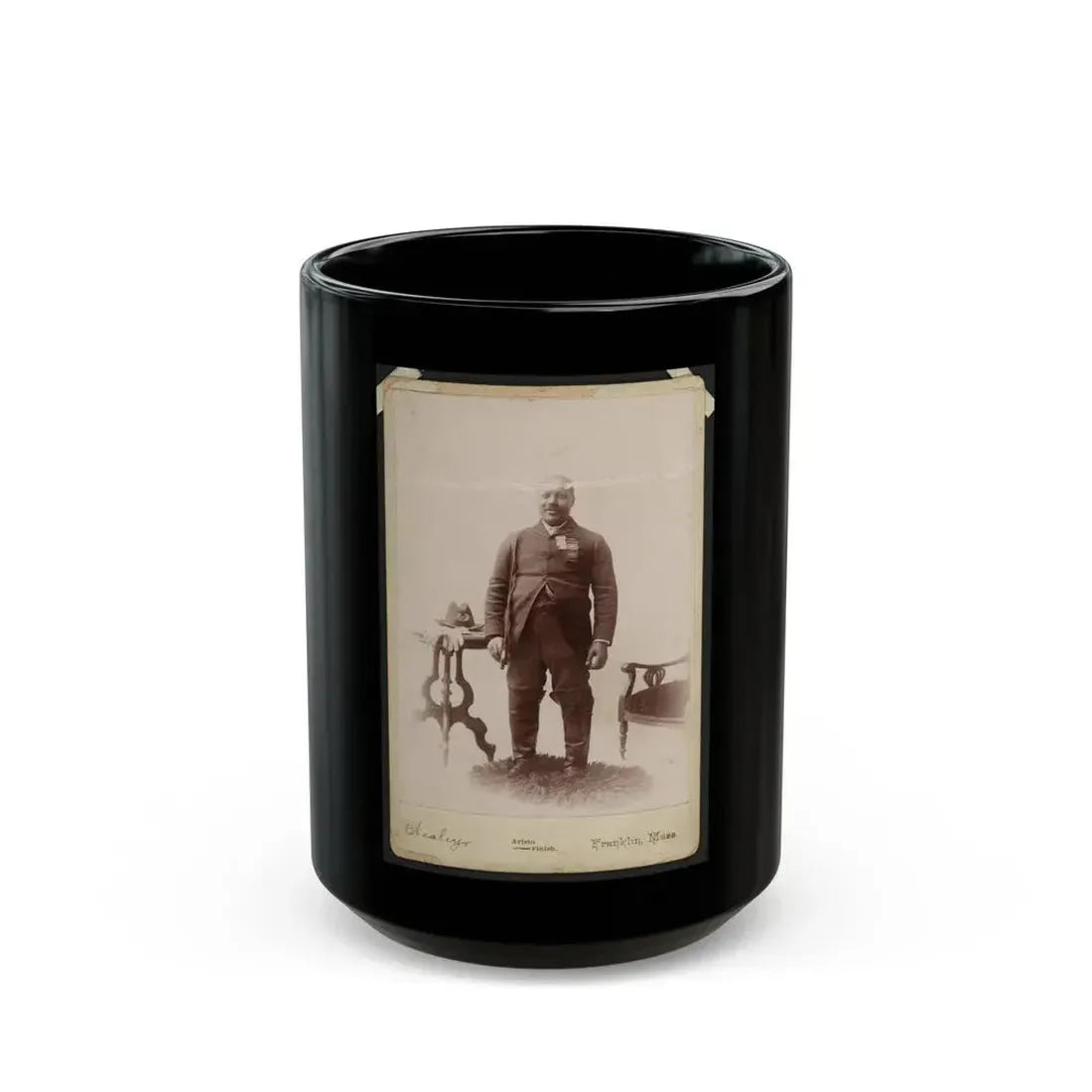 Full-Length Portrait Of An African American Veteran And Gar Member, Standing On Rug Between Table And Chair (U.S. Civil War) Black Coffee Mug 15oz - Go Mug Yourself