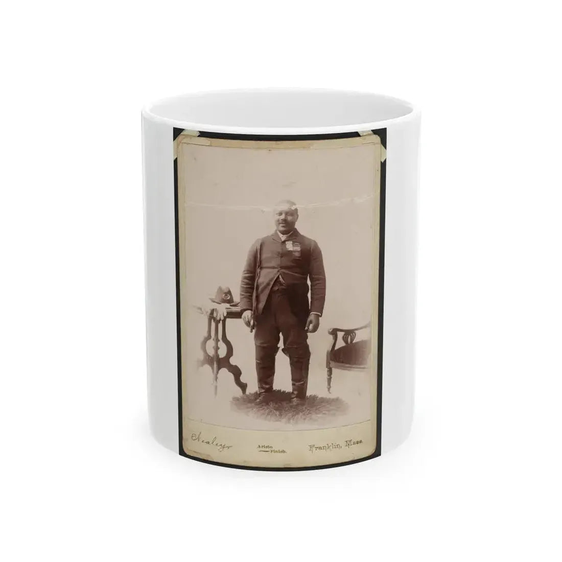 Full-Length Portrait Of An African American Veteran And Gar Member, Standing On Rug Between Table And Chair (U.S. Civil War) White Coffee Mug 11oz - Go Mug Yourself
