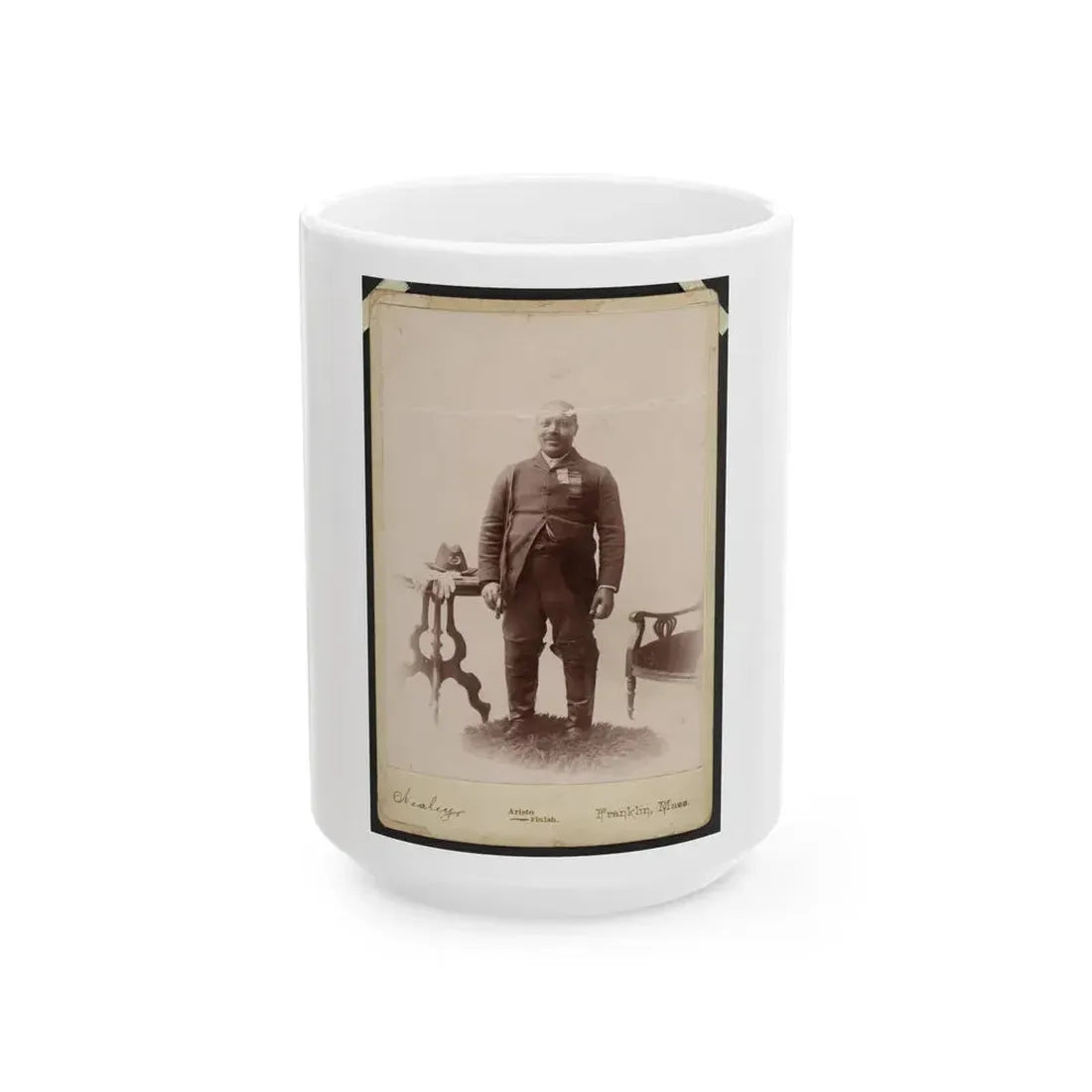 Full-Length Portrait Of An African American Veteran And Gar Member, Standing On Rug Between Table And Chair (U.S. Civil War) White Coffee Mug 15oz - Go Mug Yourself