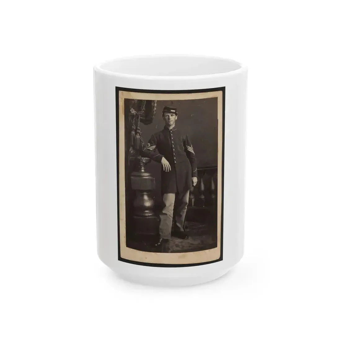Full-Length Portrait Of An Unidentified Civil War Soldier (U.S. Civil War) White Coffee Mug 15oz - Go Mug Yourself