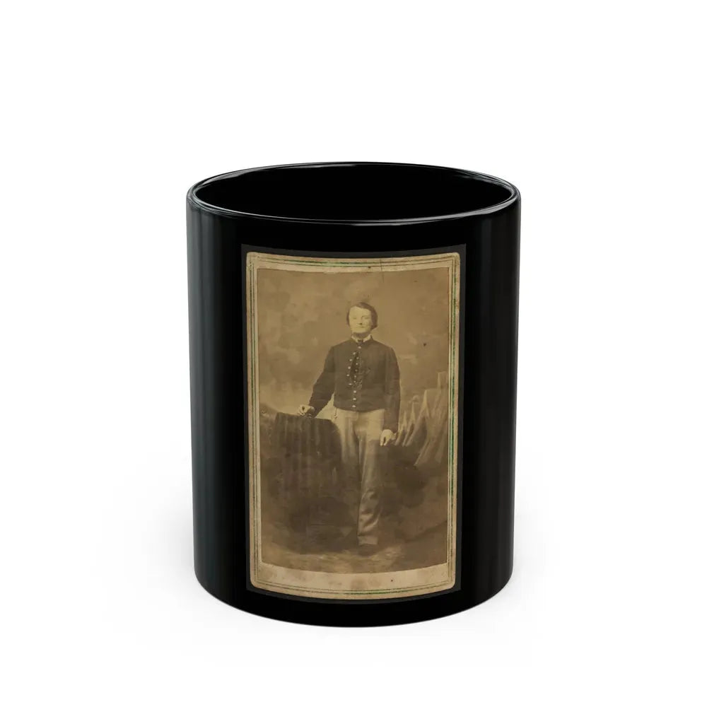 Full-Length Portrait Of Unidentified Civil War Soldier Standing Next To A Table (U.S. Civil War) Black Coffee Mug 11oz - Go Mug Yourself