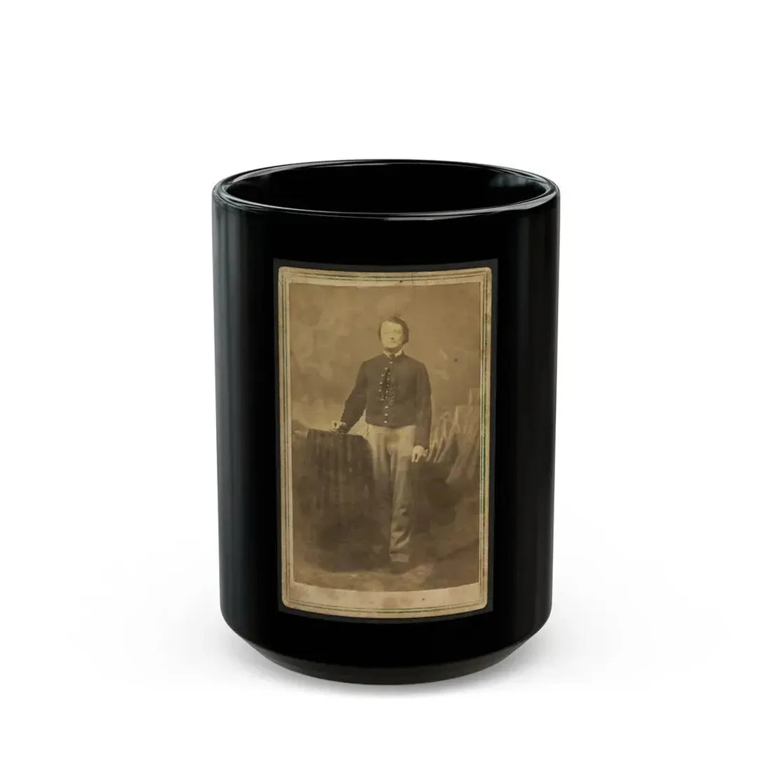 Full-Length Portrait Of Unidentified Civil War Soldier Standing Next To A Table (U.S. Civil War) Black Coffee Mug 15oz - Go Mug Yourself