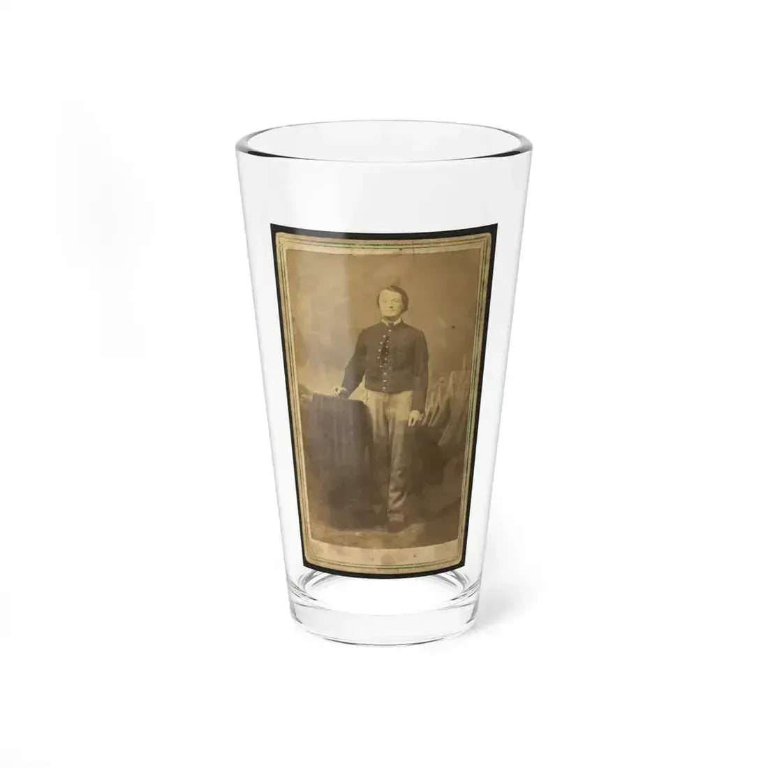Full-Length Portrait Of Unidentified Civil War Soldier Standing Next To A Table (U.S. Civil War) Pint Glass 16oz 16oz - Go Mug Yourself