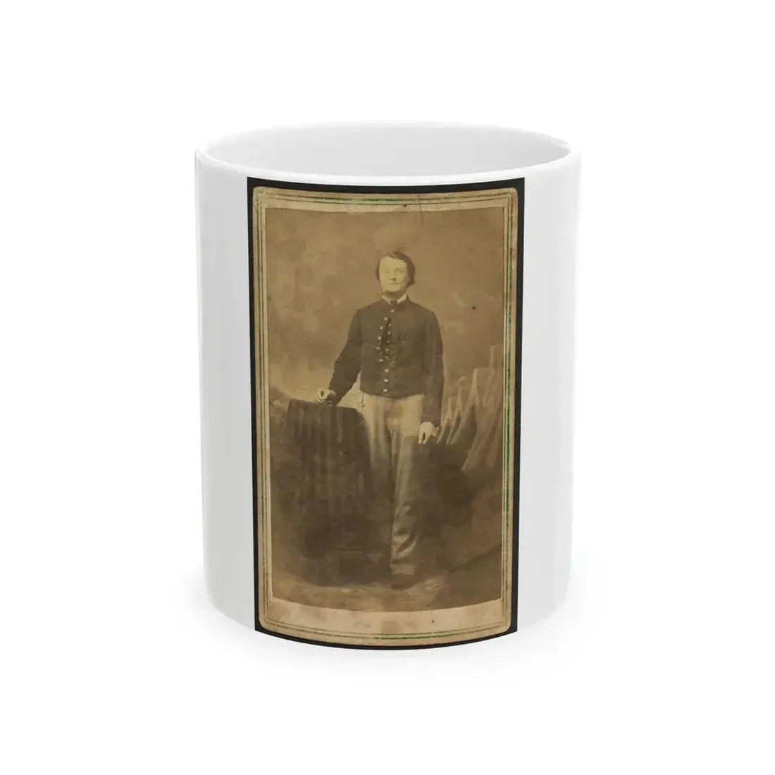 Full-Length Portrait Of Unidentified Civil War Soldier Standing Next To A Table (U.S. Civil War) White Coffee Mug 11oz - Go Mug Yourself