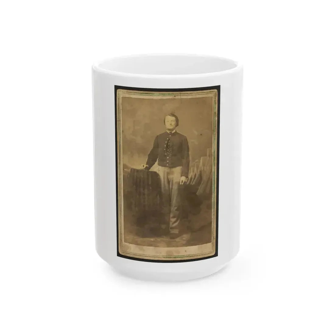 Full-Length Portrait Of Unidentified Civil War Soldier Standing Next To A Table (U.S. Civil War) White Coffee Mug 15oz - Go Mug Yourself