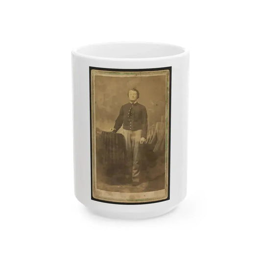 Full-Length Portrait Of Unidentified Civil War Soldier Standing Next To A Table (U.S. Civil War) White Coffee Mug 15oz - Go Mug Yourself