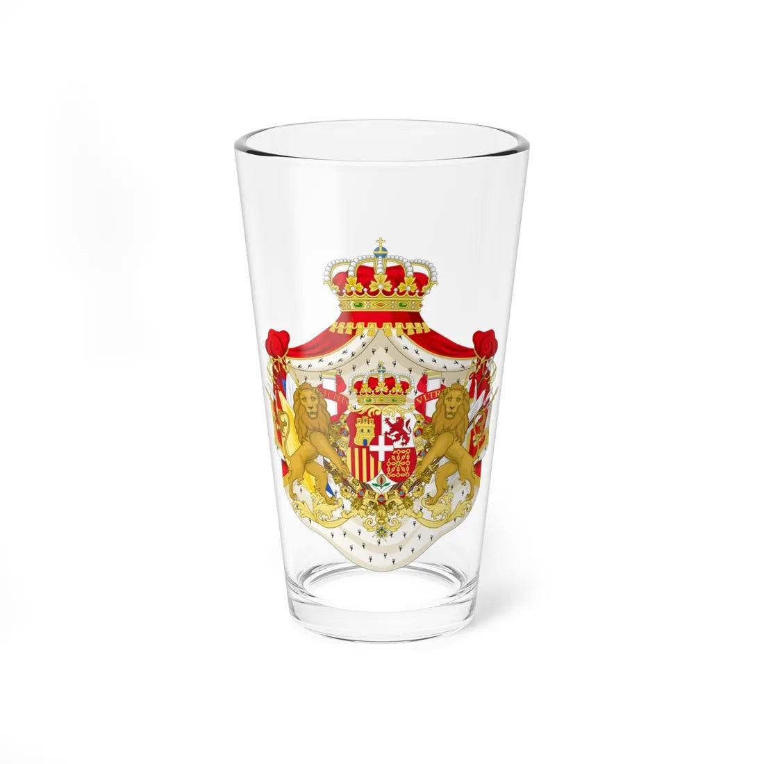 Full Ornamented Coat of Arms of Amadeo I of Spain (Spain) (Coat of Arms) Pint Glass 16oz 16oz - Go Mug Yourself