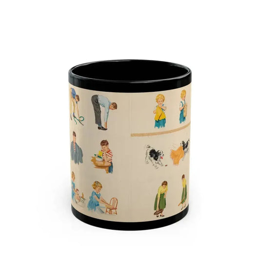 Fun at Home, Dick and Jane illustration - Black Coffee Mug 11oz - Go Mug Yourself