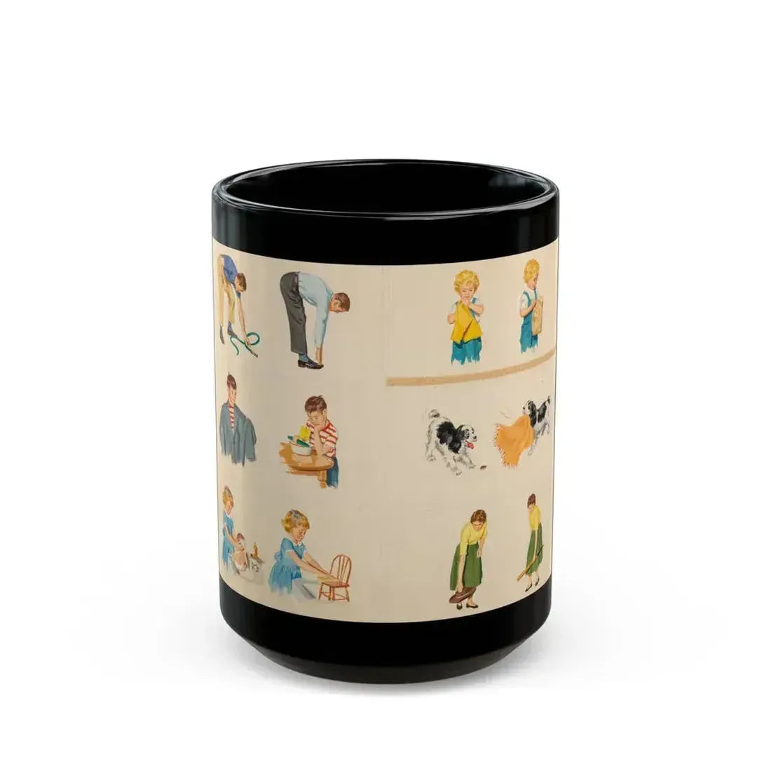 Fun at Home, Dick and Jane illustration - Black Coffee Mug 15oz - Go Mug Yourself