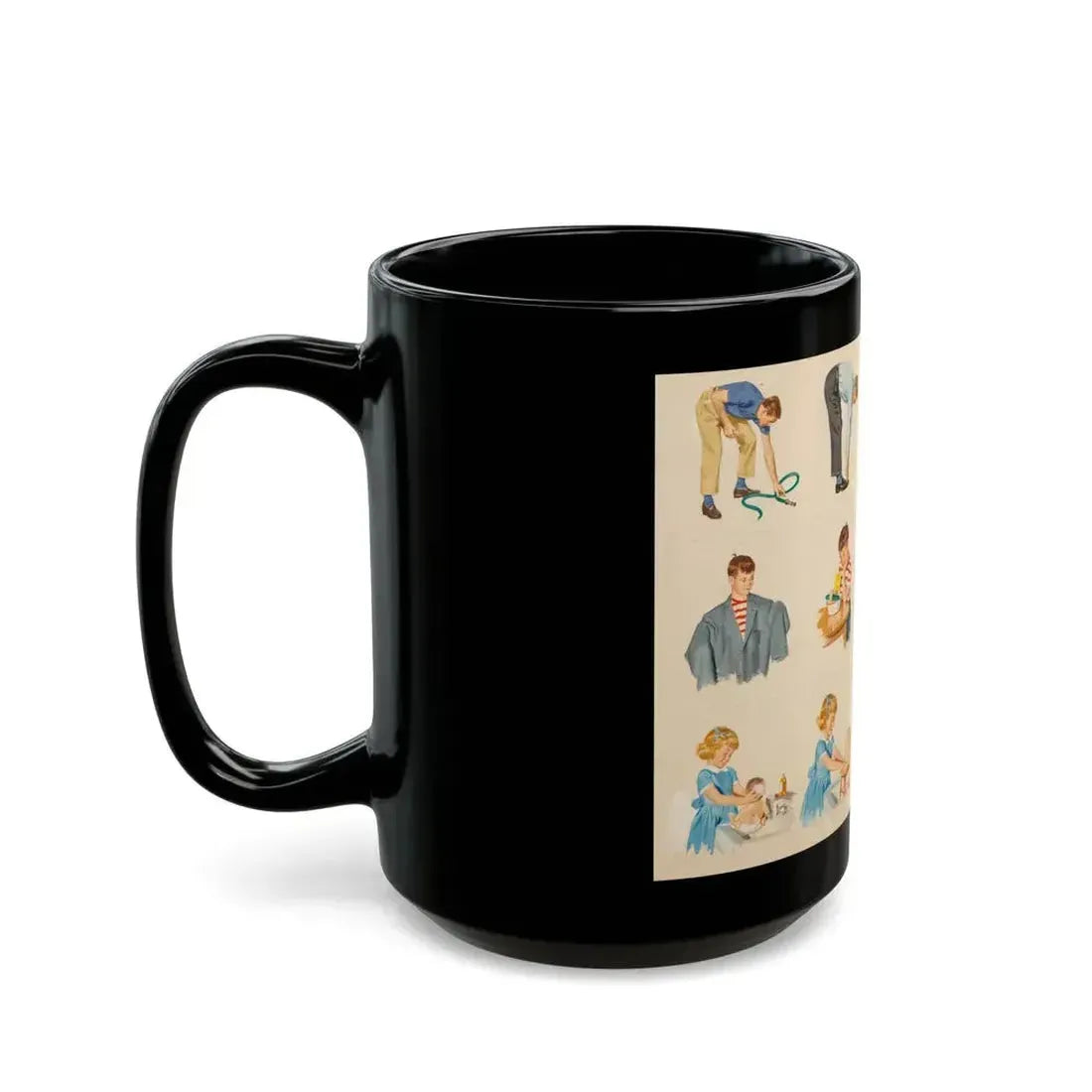 Fun at Home, Dick and Jane illustration - Black Coffee Mug - Go Mug Yourself
