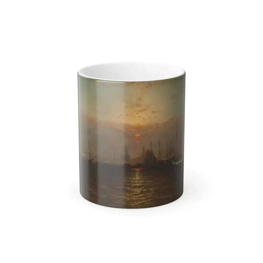 G Baker (active c1870-1900) New York Harbor with Brooklyn Bridge - Oil on Canvas - Color Changing Mug 11oz 11oz - Go Mug Yourself